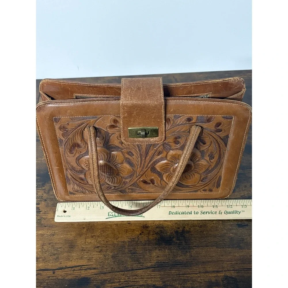 Vintage Robert's Leather Embossed Leather Purse Handbag Monterrey Mexico Made